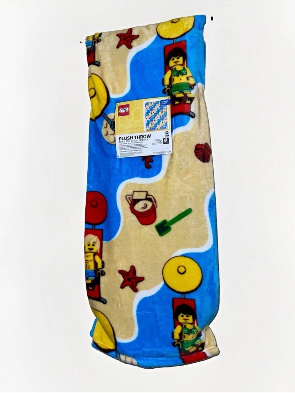 New Lego Figures Summer Sand Beach Scene 50"×70" Plush Throw Blanket NWT
